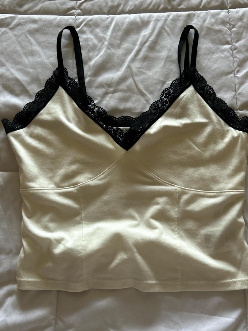 H&M Cream Camisole with Black Lace Trim